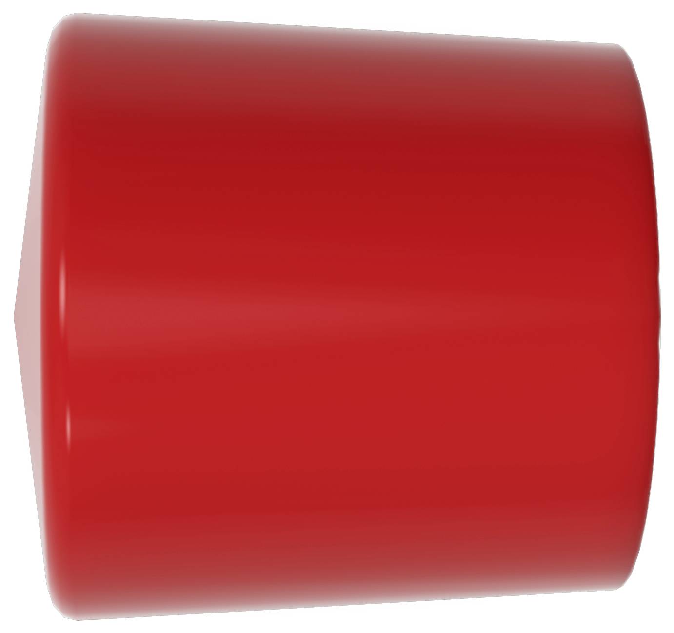 Ein leuchtend roter 3D-Zylinder, der seitwärts auf einem einfachen weißen Hintergrund liegt.