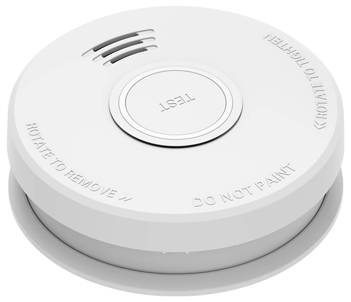 Runder Rauchmelder mit einer „TEST