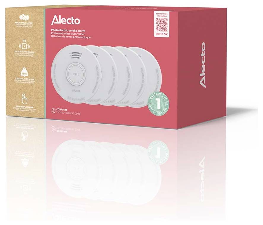 Alecto SD110 5X Rauchwarnmelder batteriebetrieben (Ø x H) 101 mm x 36 mm