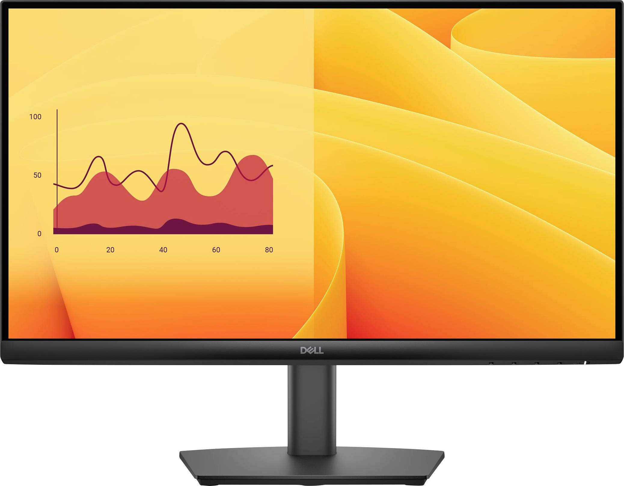 Computermonitor mit einem Liniendiagramm mit zwei überlagerten Linien und schattierten Bereichen auf einem lebendigen gelb-orange Hintergrund.