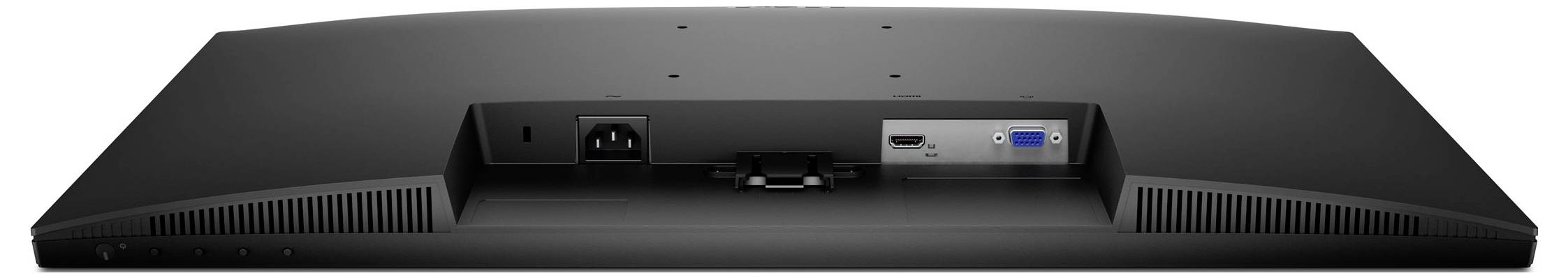 Rückansicht eines Computermonitors mit Stromversorgung-, HDMI- und VGA-Anschlüssen.