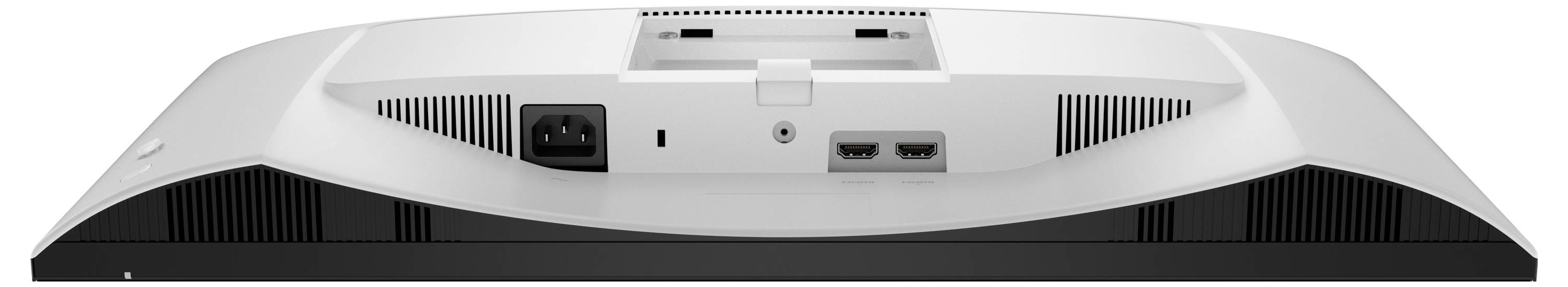 Ein Computermonitor, der ein abstraktes blaugrünes und grünes federähnliches Design anzeigt und die lebendigen Farbfähigkeiten des Bildschirms demonstriert.