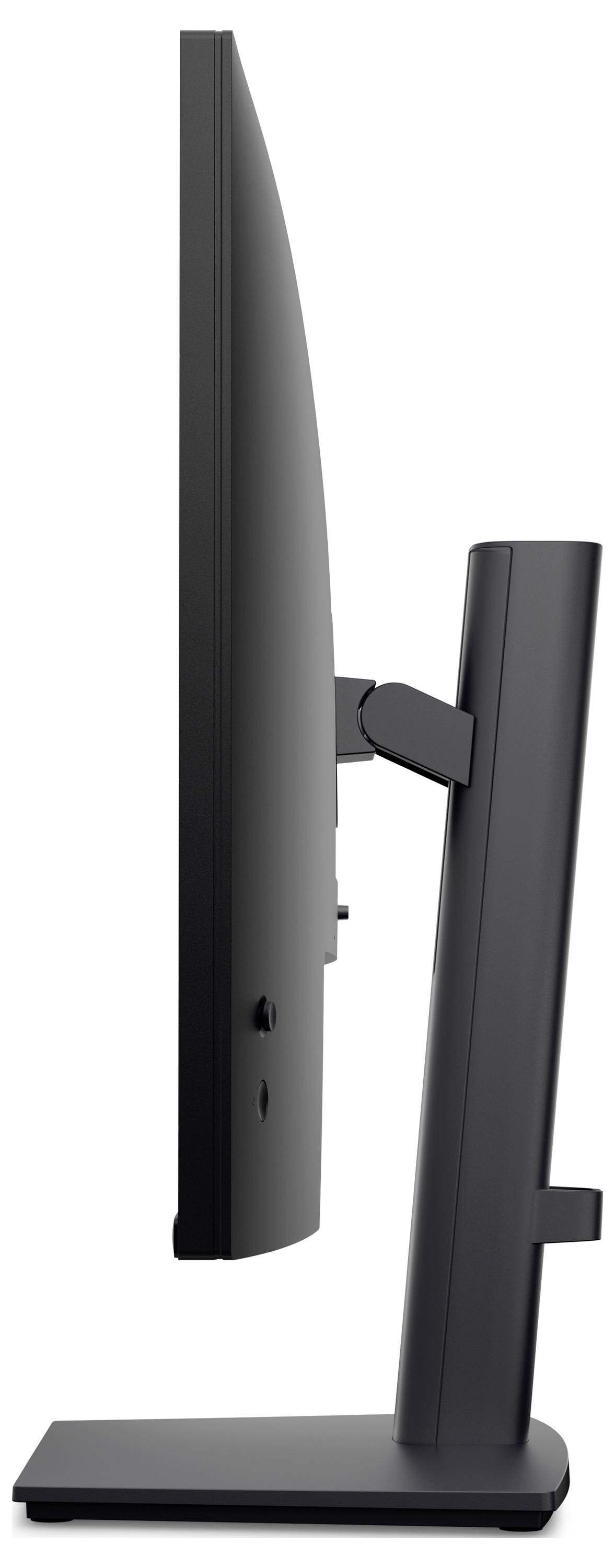 Seitenansicht eines schlanken, modernen Computermonitors mit einem dünnen schwarzen Rahmen und verstellbarem Ständer, die sein schlankes Profil und ergonomisches Design zeigt.