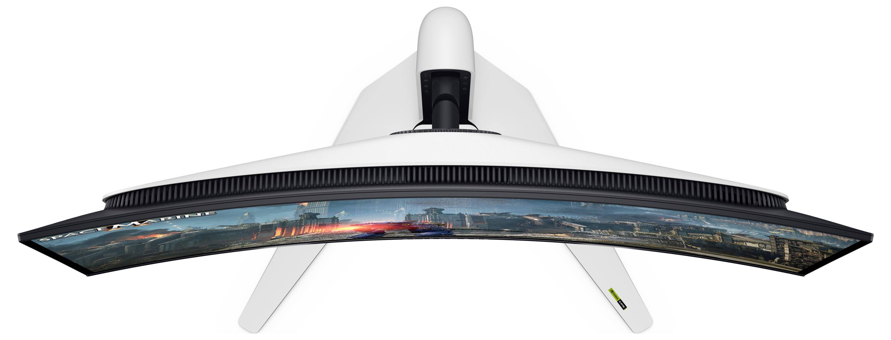 Rückansicht eines Dell-Computermonitors mit schwarzem Ständer und verstellbarer Basis.