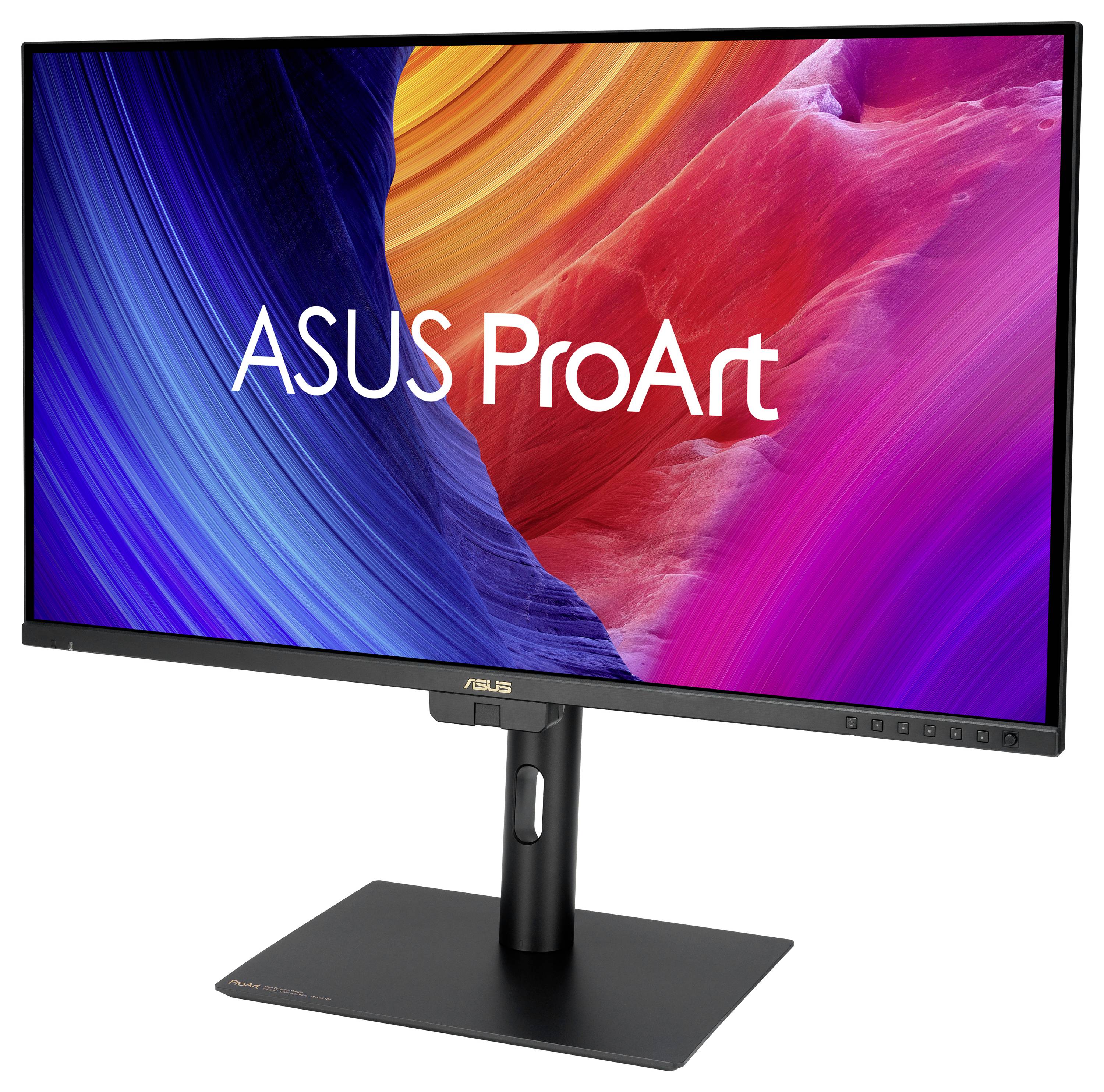 ASUS ProArt Monitor mit leuchtenden abstrakten Farben auf dem Bildschirm, entworfen für kreative Profis.