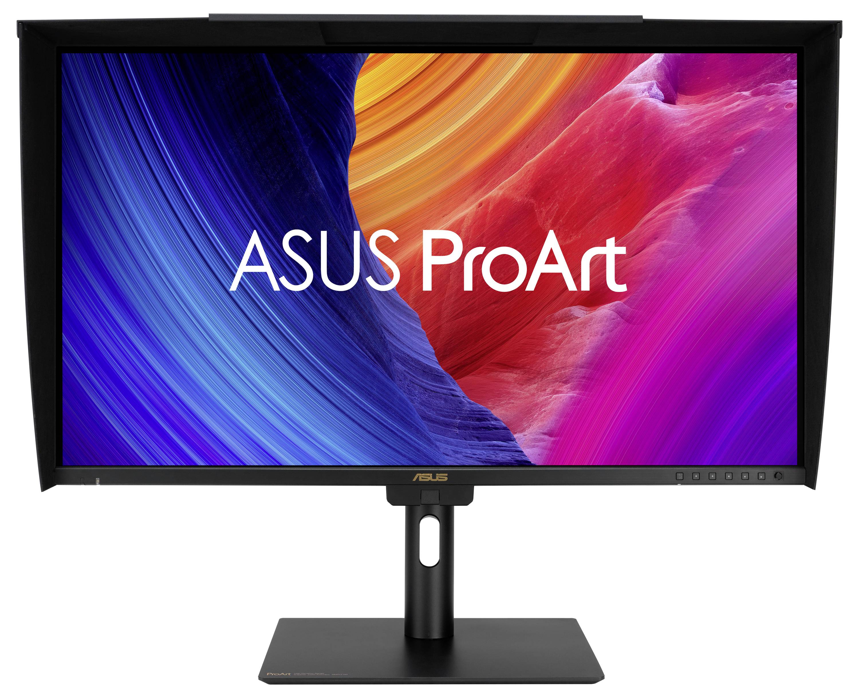 ASUS ProArt-Monitor zeigt lebendige abstrakte Farben in Blau-, Orange-, Rosa- und Rottönen.