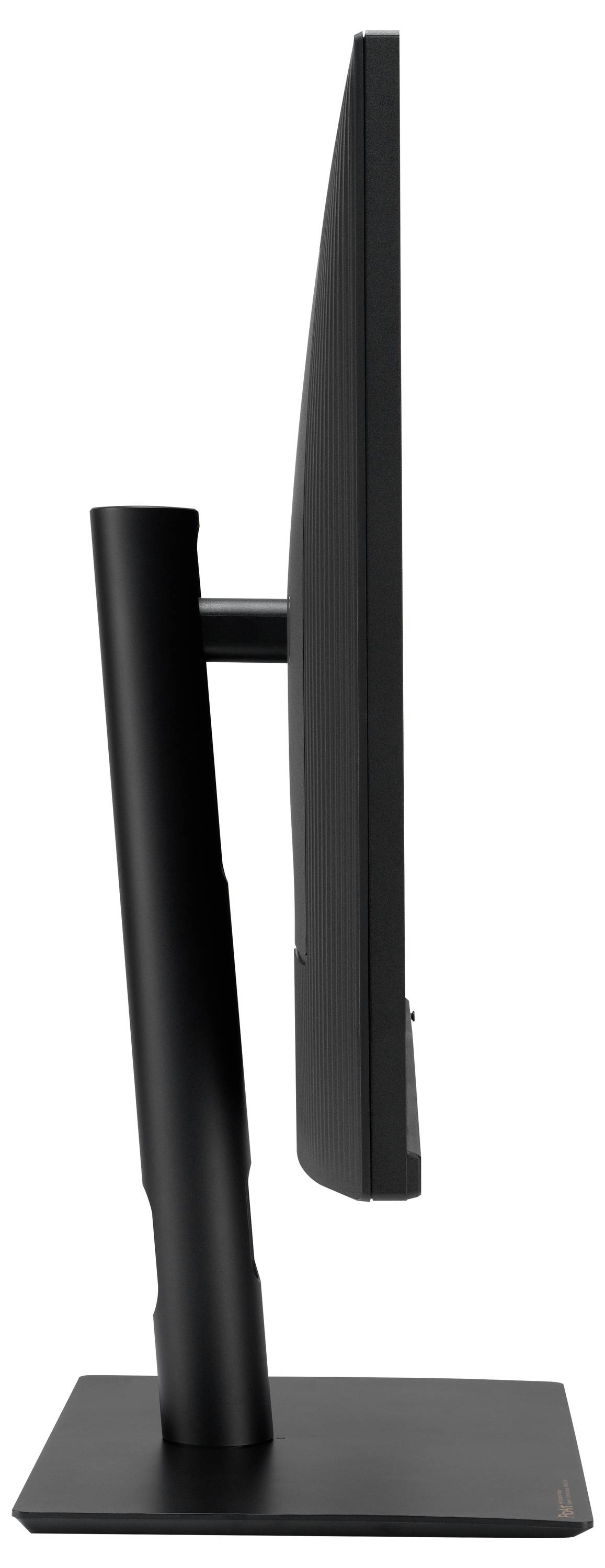 Gebogener ultrabreiter Monitor mit lebendiger Anzeige, von oben betrachtet, mit schlankem Design und Ständer.