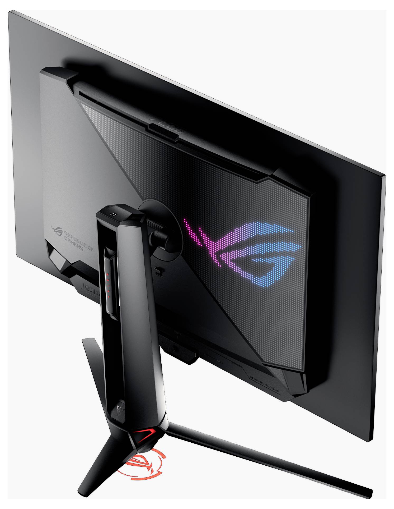 Ein Gaming-Monitor mit lebendigem Design, das das „ROG