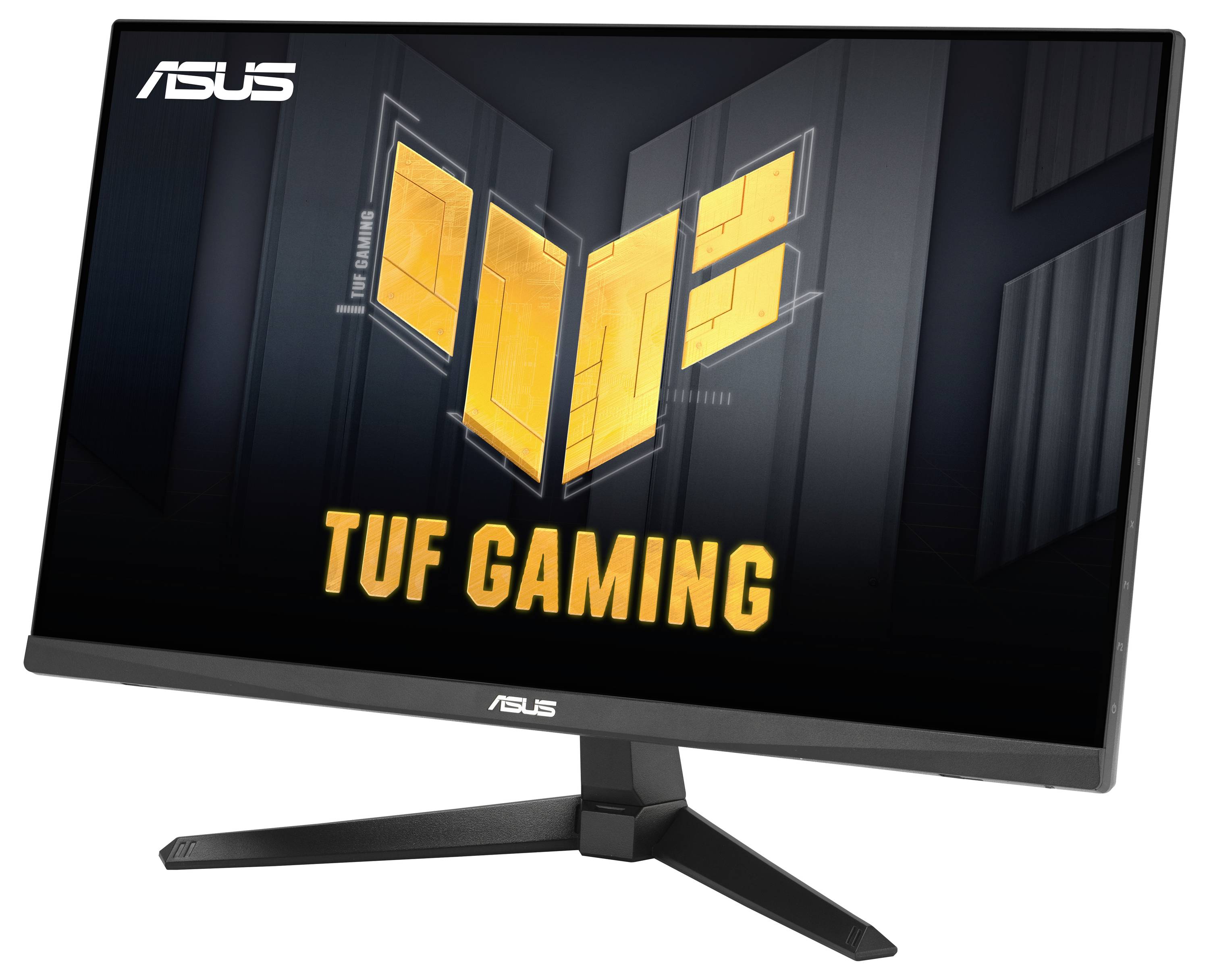 ASUS-Geschäftsmonitor mit einer Skyline-Ansicht von Wolkenkratzern, die das schlanke Design des Monitors hervorhebt, das sich für professionelle Nutzung eignet.
