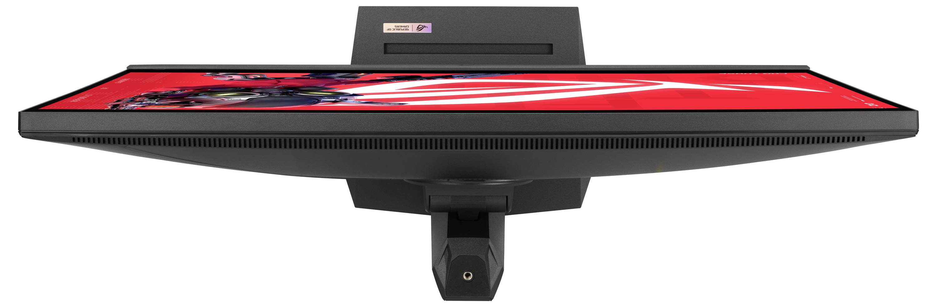 ASUS TUF Gaming-Monitor mit schlankem Design, das einen lebendigen Bildschirm mit dem TUF Gaming-Logo zeigt. Ideal für intensives Gaming.