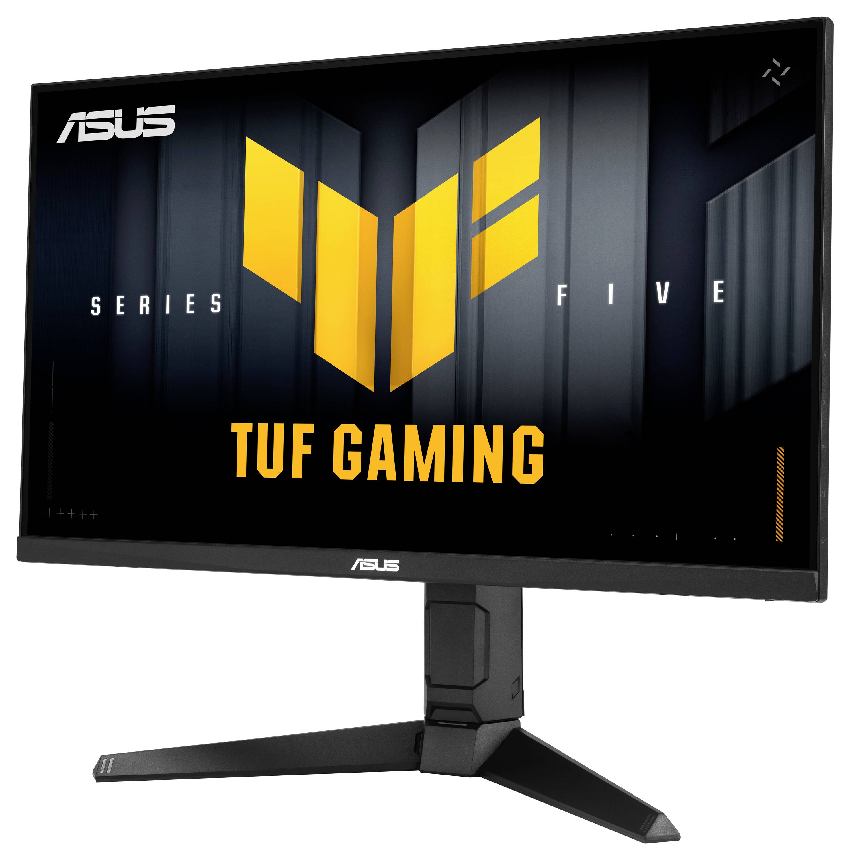 Ein Monitor zeigt eine Stadtskyline an, mit dem Text „ASUS Business Monitor