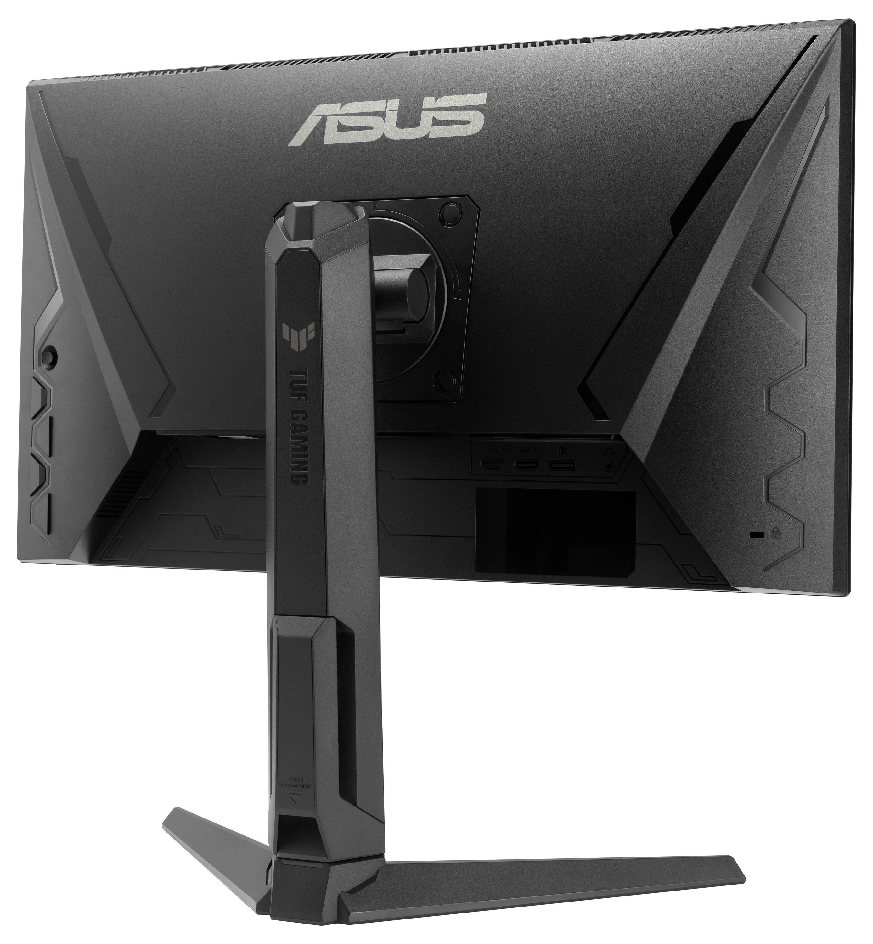 Ein Computermonitor zeigt ein lebendiges rotes Design mit einem stilisierten Logo und einer futuristischen, gepanzerten Figur, die eine Waffe auf der rechten Seite hält.