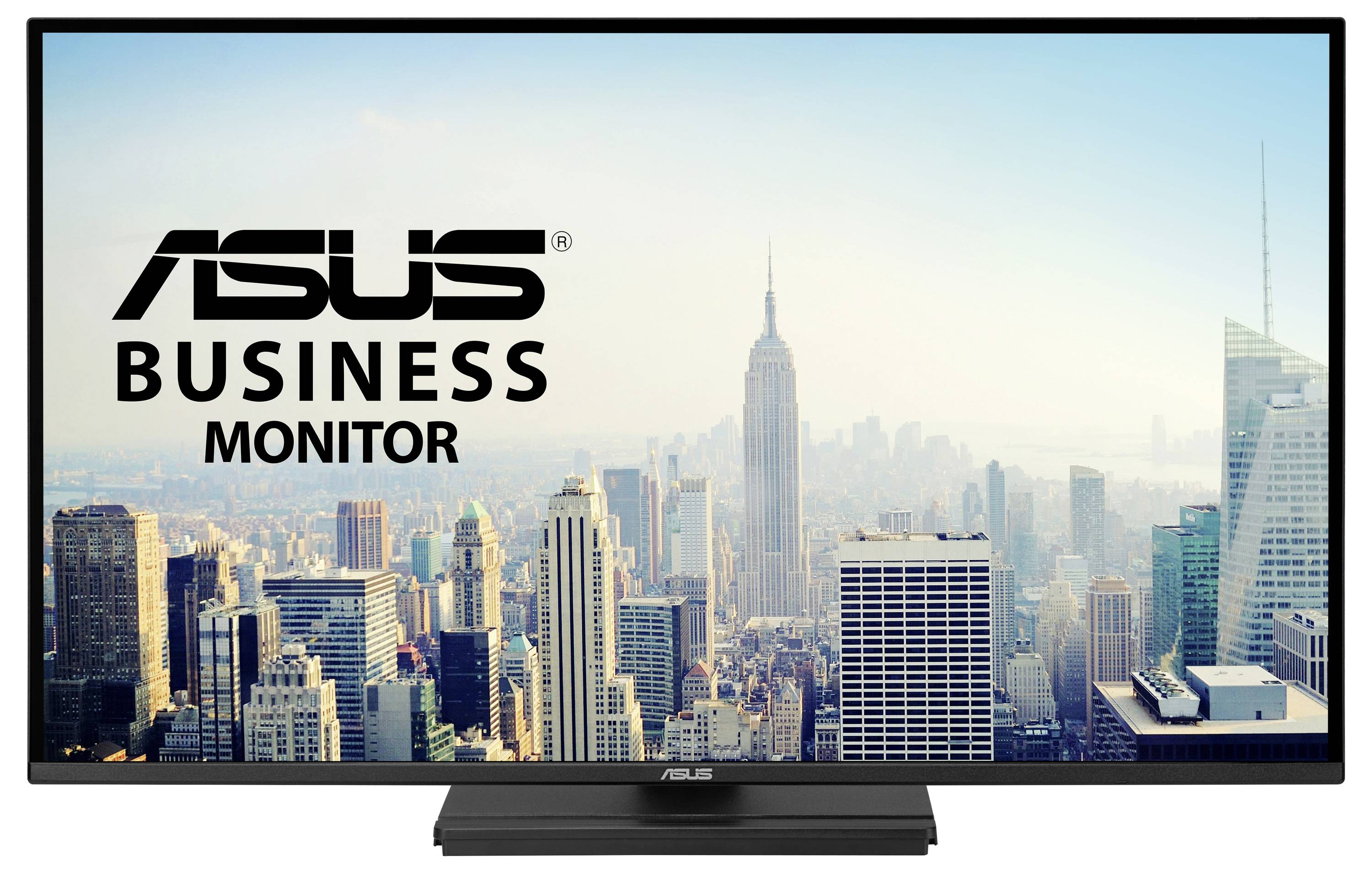 Ein weißer ASUS-Computermonitor von hinten betrachtet, mit einem verstellbaren Ständer und sichtbarer Befestigungshalterung.
