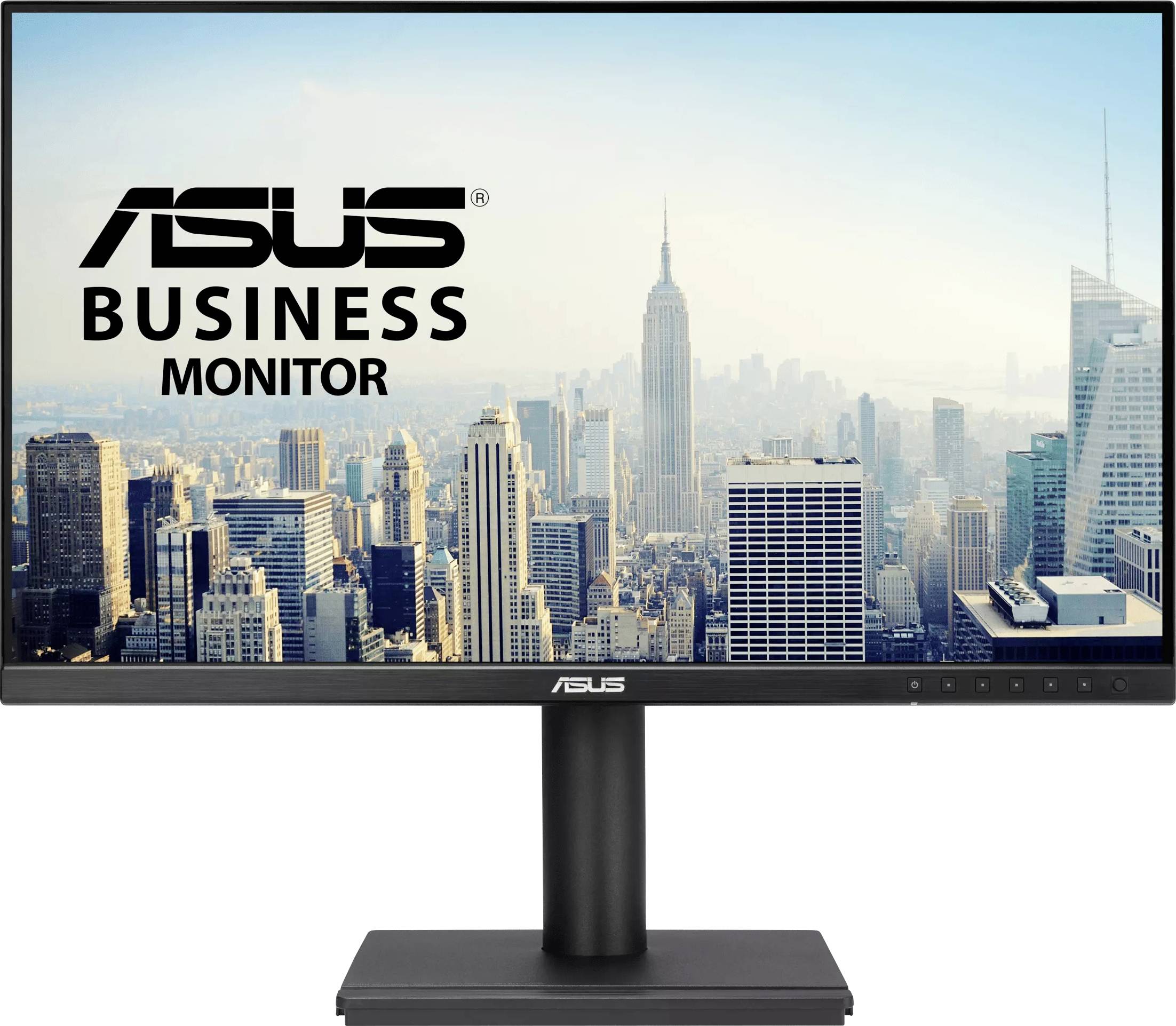 ASUS Business Monitor zeigt eine Stadtsilhouette mit dem Empire State Building und unterstreicht professionelle Nutzung und modernes Design.