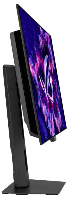 Ein moderner, eleganter Gaming-Monitor mit dünnem Rahmen und verstellbarem Ständer, auf dessen Bildschirm eine lebendige, farbenfrohe Grafik angezeigt wird.