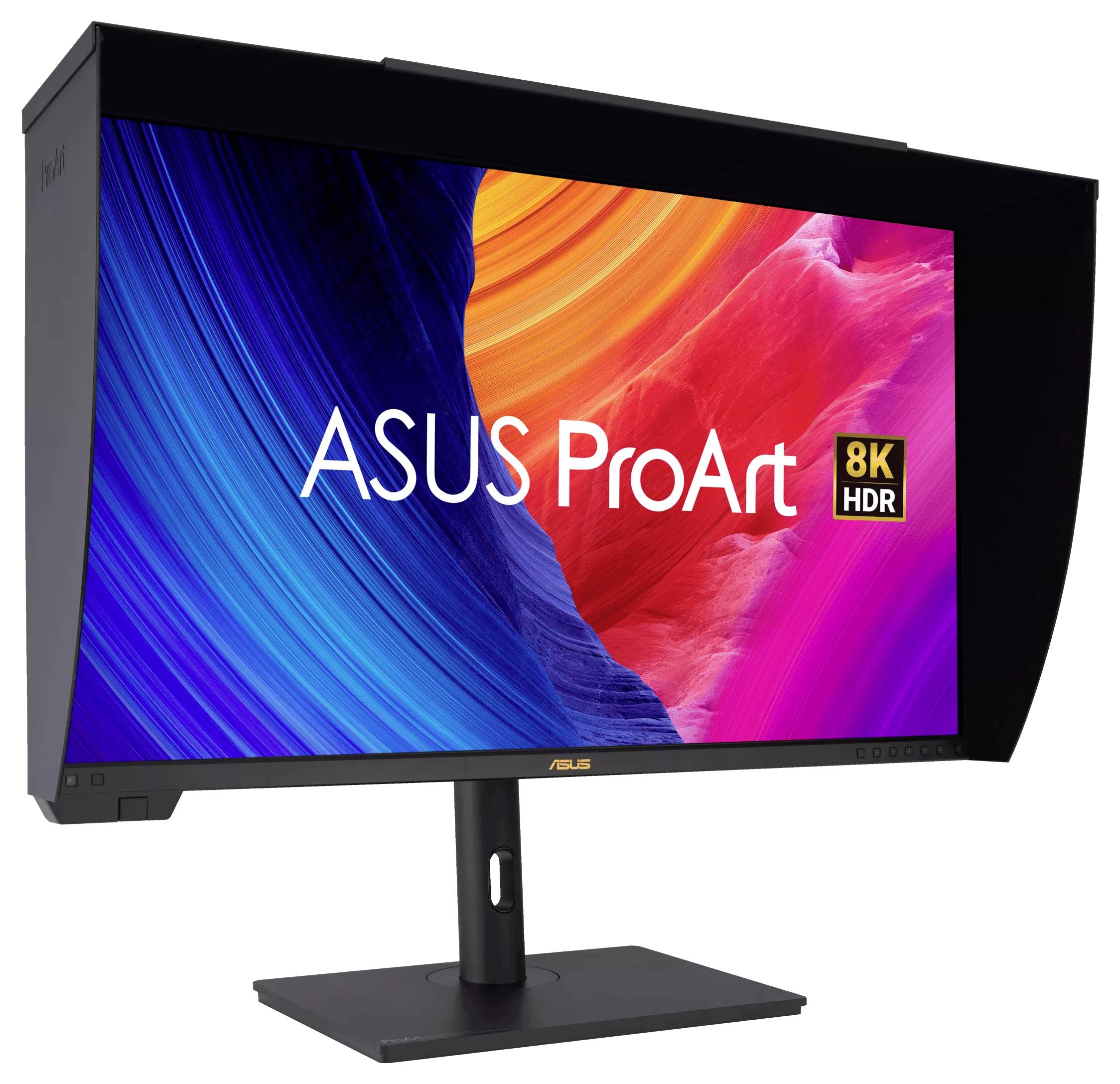 ASUS ProArt 8K HDR Monitor zeigt lebendige Farben auf seinem Bildschirm, entworfen für professionelle visuelle Arbeiten und Multimedia-Bearbeitung.