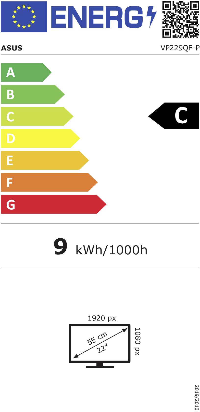 Energieeffizienzlabel für einen VP229QF-P Monitor mit einer Bewertung von „C