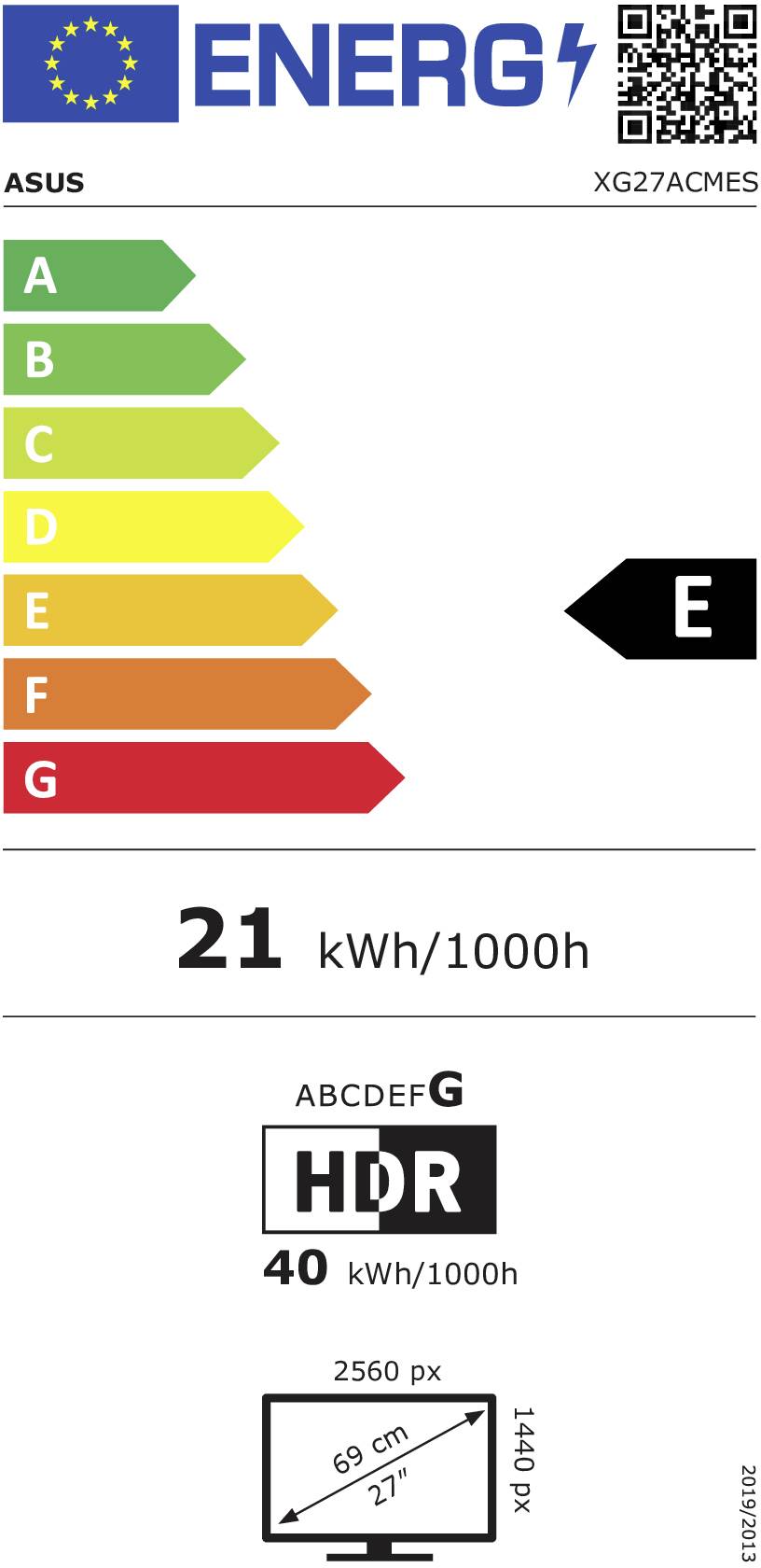 Energieeffizienzklassifizierung für einen Monitor, bewertet mit „E