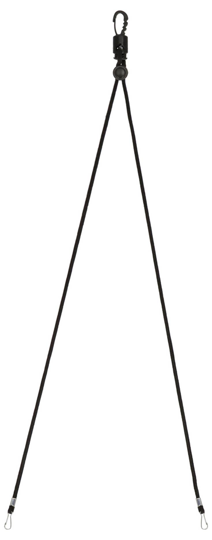 Ein einzelner, länglicher dreibeinartiger Haken mit einer Schlaufe oben und zwei separaten langen Stangen, die nach unten verlaufen und eine V-Form bilden.