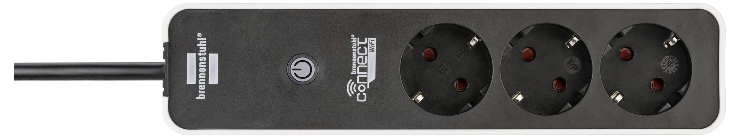 Steckerleiste mit drei europäischen Steckdosen und einem Stromschalter, gekennzeichnet mit „Brennenstuhl