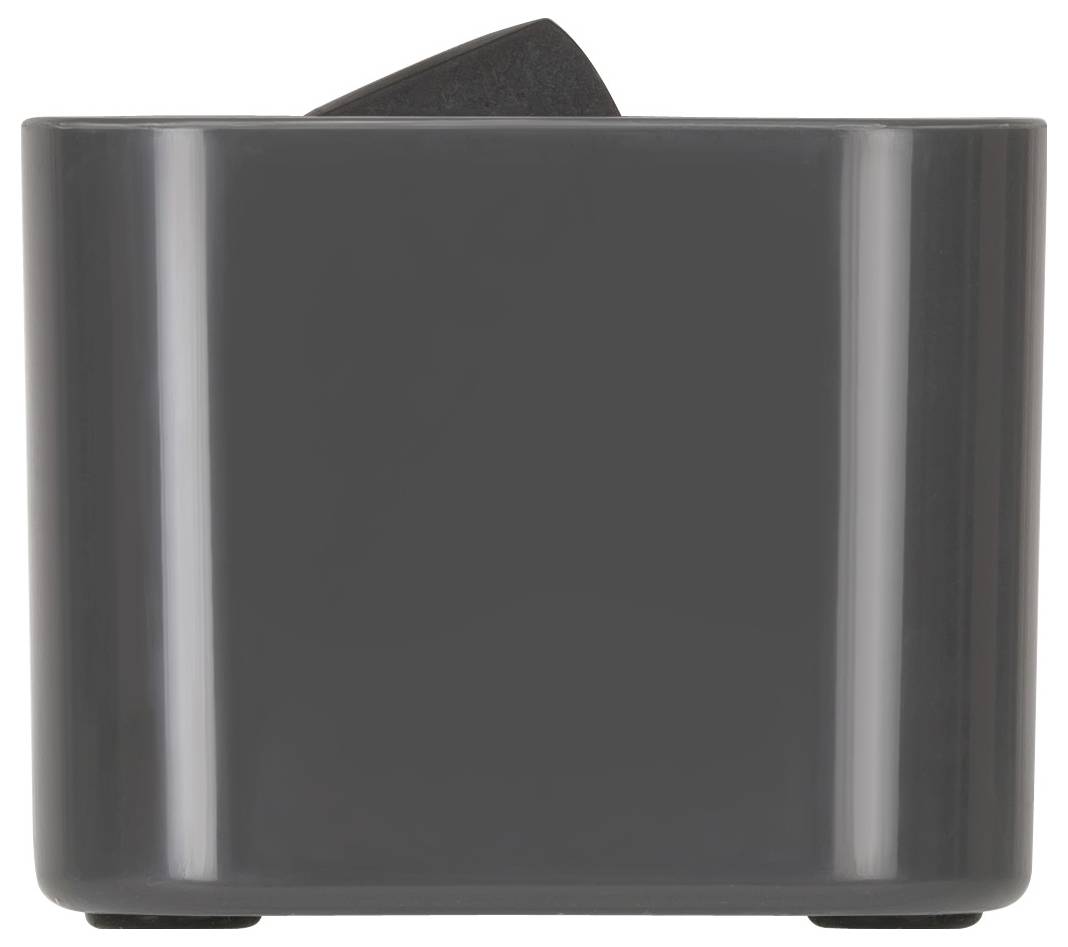 Ein elegantes, undurchsichtiges dunkelgraues rechteckiges Objekt mit einer leicht geschwungenen Oberkante und subtiler abgerundeter Kantengestaltung.