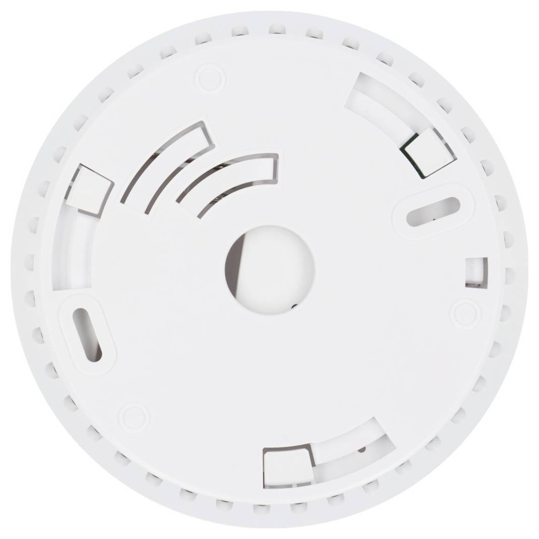Ein runder weißer Rauchmelder mit kreisförmigen Lüftungsmustern, konzipiert für die Deckenmontage, unverzichtlich für die Brandsicherheit in Wohnungen.