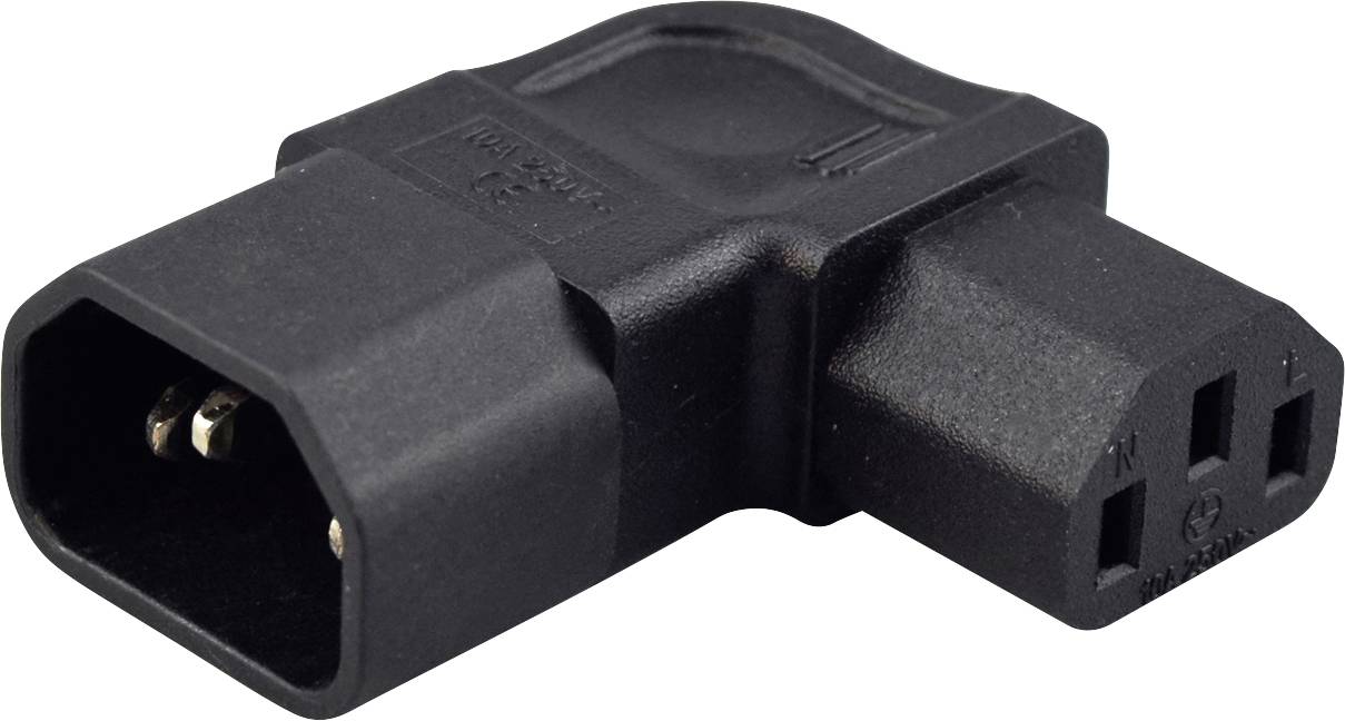 Schwarzer Winkelstecker IEC-Stromadapter mit Stecker und Buchse