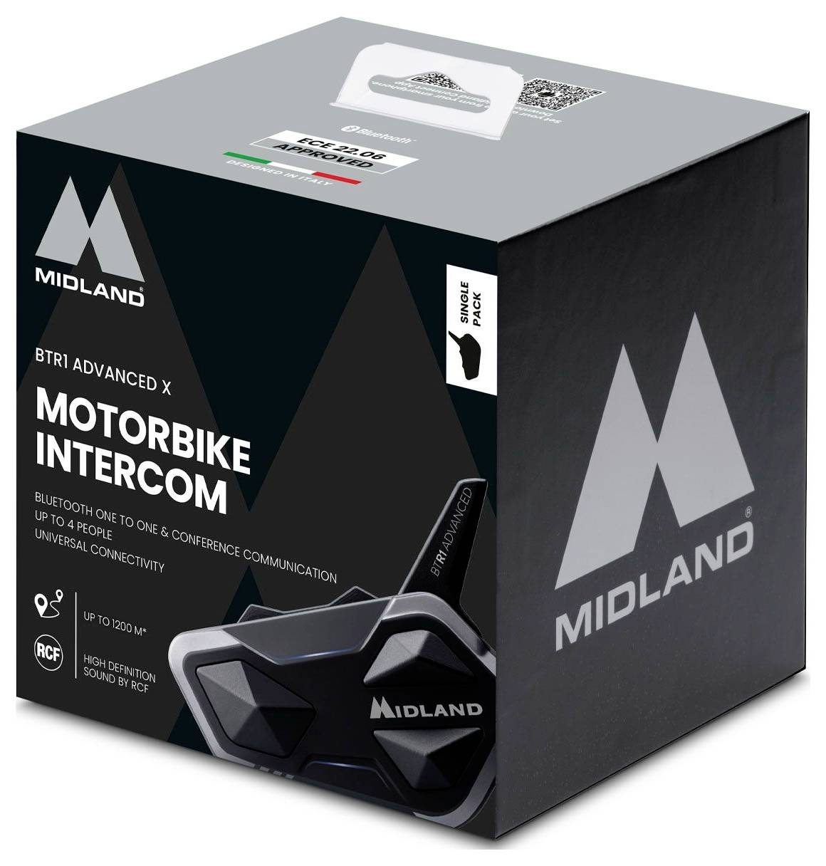 Midland C1529.05 BTR1 Advanced X, Bluetooth Kommunikation, Einzelgerät Motorrad-Gegensprechanlage