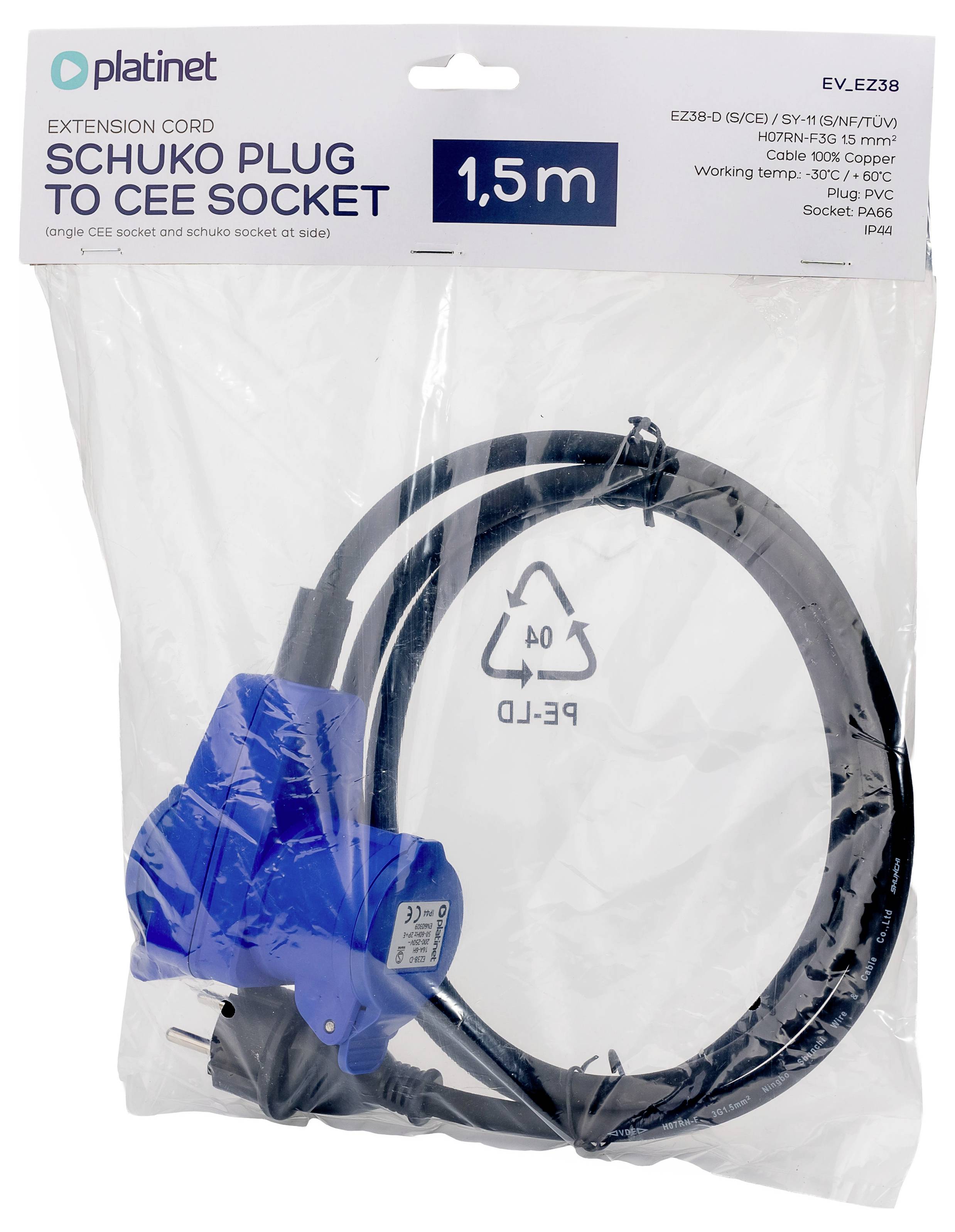 Platinet 46279 EV_EZ38 CEE Adapterkabel 16A 230V 1St.