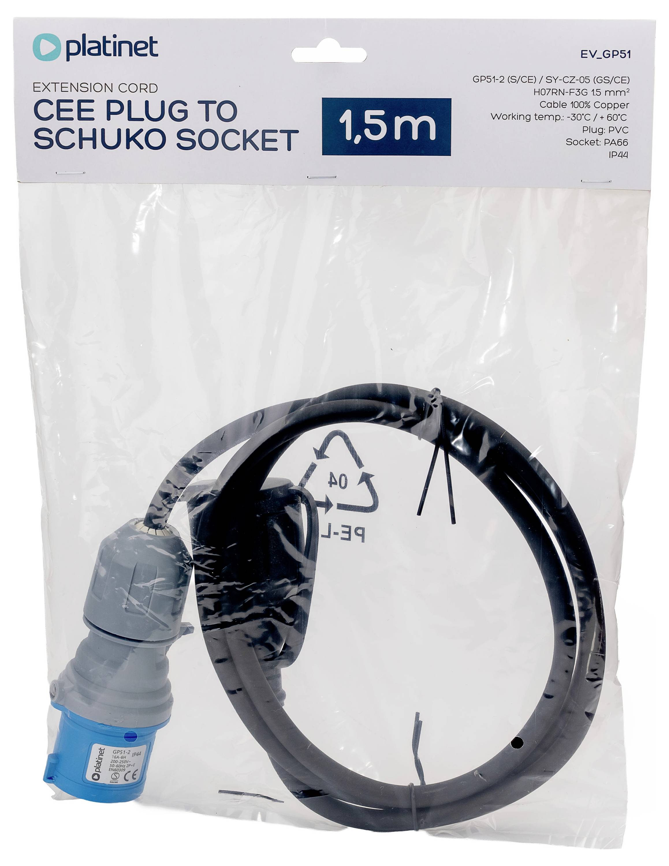 Platinet 46278 EV_GP51 CEE Adapterkabel 16A 230V 1St.