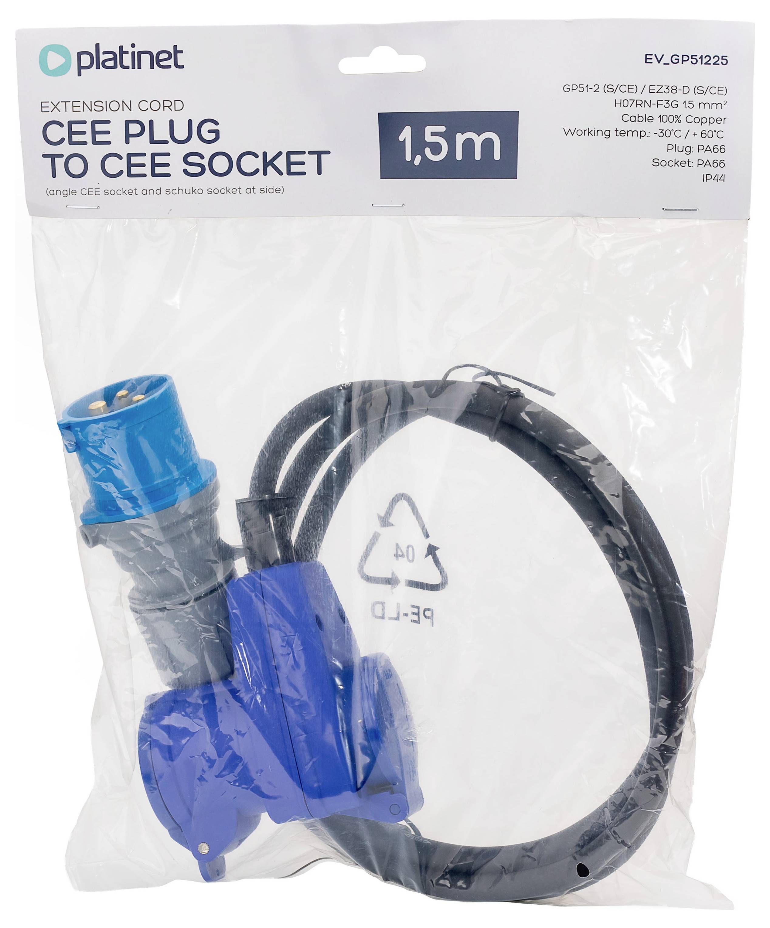 Platinet 46282 EV_GP51225 CEE Adapterkabel 16A 230V 1St.