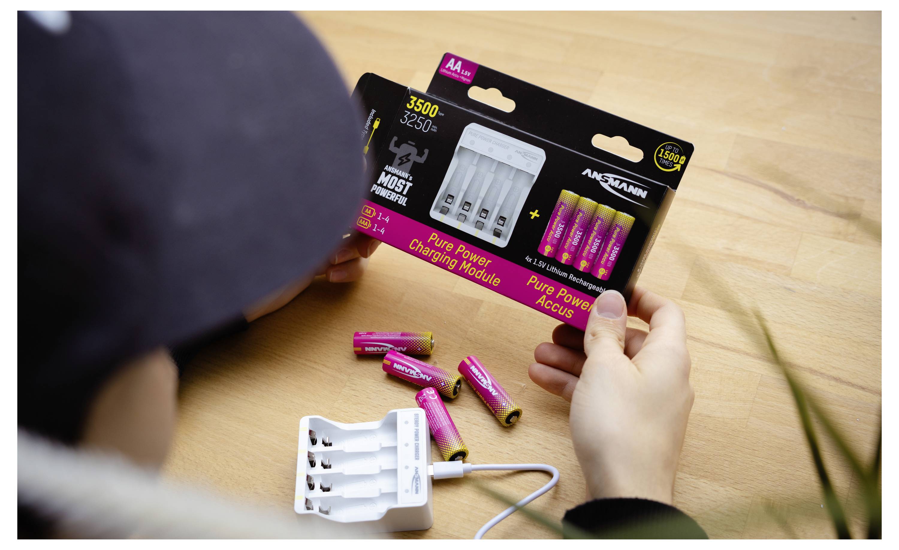 Ansmann Pure Power Set 4× Micro AAA Akkus und Lademodul Micro (AAA)-Akku NiMH 1250 mAh 1.2V 1St.