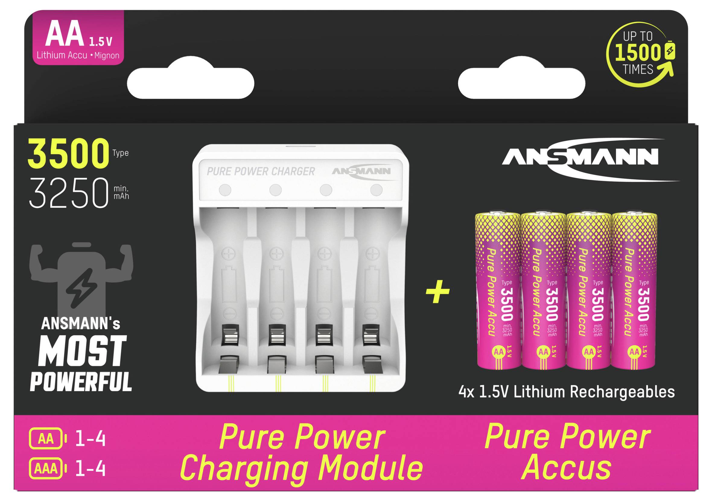 Ansmann Pure Power Set 4× Mignon AA Akkus und Lademodul Mignon (AA)-Akku Li-Ion 3250 mAh 1.5 V 1 St.