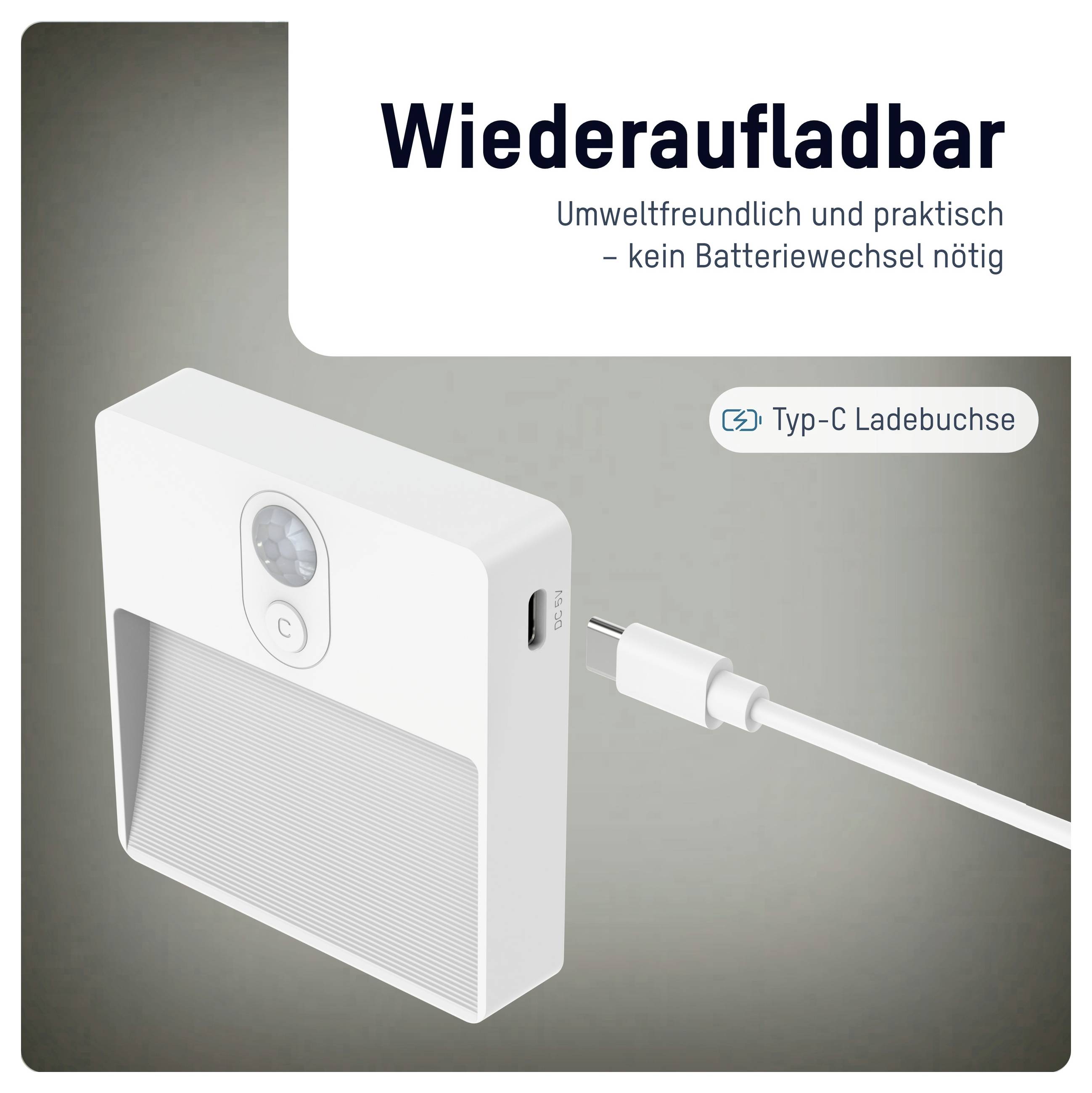 Ansmann Sensor-Nachtlicht NL5R wiederaufladbar 1600-0481 Nachtlicht mit Bewegungsmelder Rund LED Warmweiß Weiß