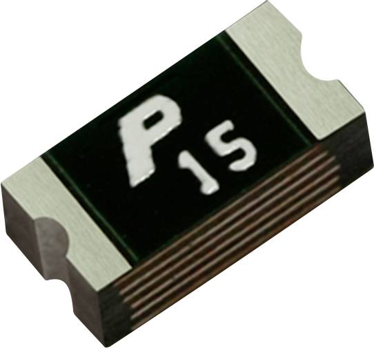 SMD-Widerstand mit der Kennzeichnung P15, schwarzer Körper mit silbernen Anschlüssen.