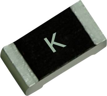 Eine kleine schwarze und silberne elektronische Komponente, rechteckig geformt mit einem „K