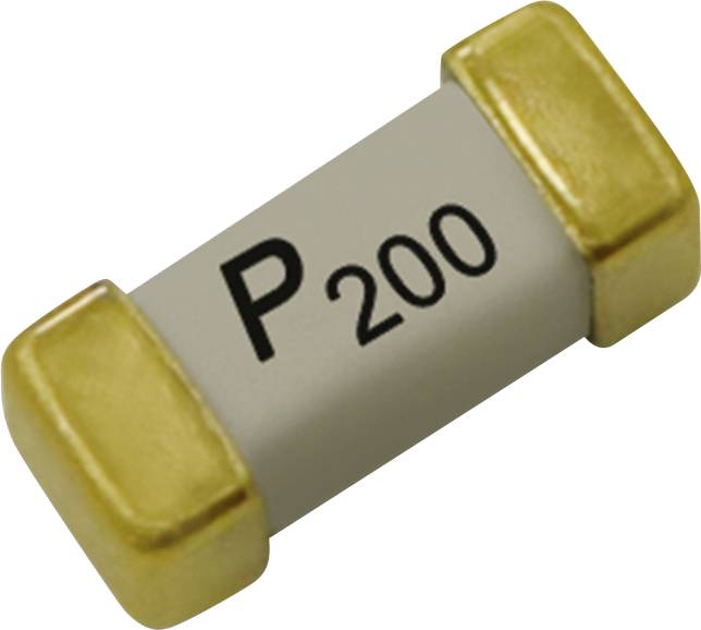 Ein kleiner, zylindrischer Sicherung mit goldfarbenen Enden, auf deren weißem Körper der Text „P 200