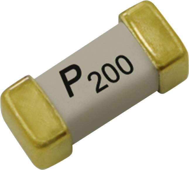 Ein kleines elektronisches Bauteil, wahrscheinlich eine Oberflächenmontage-Sicherung, mit der Bezeichnung „P 200