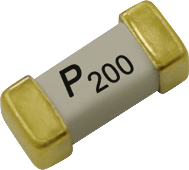 Ein kleines elektronisches Bauteil mit der Bezeichnung P200 und goldfarbenen Enden, das typischerweise in Schaltkreisen zum Schutz oder zur Regulierung verwendet wird.