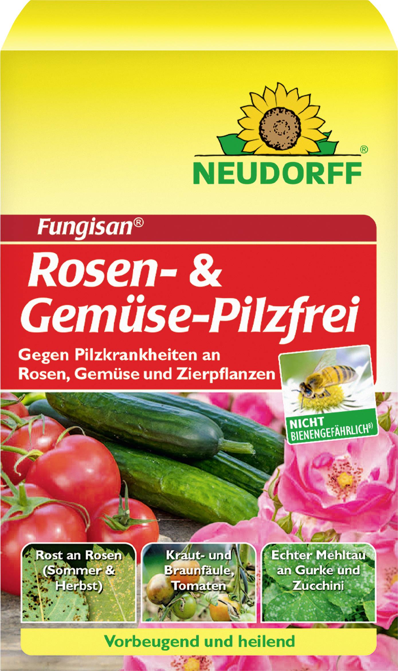Ein Produktpaket mit der Bezeichnung „Fungisan Rosen- & Gemüse-Pilzfrei