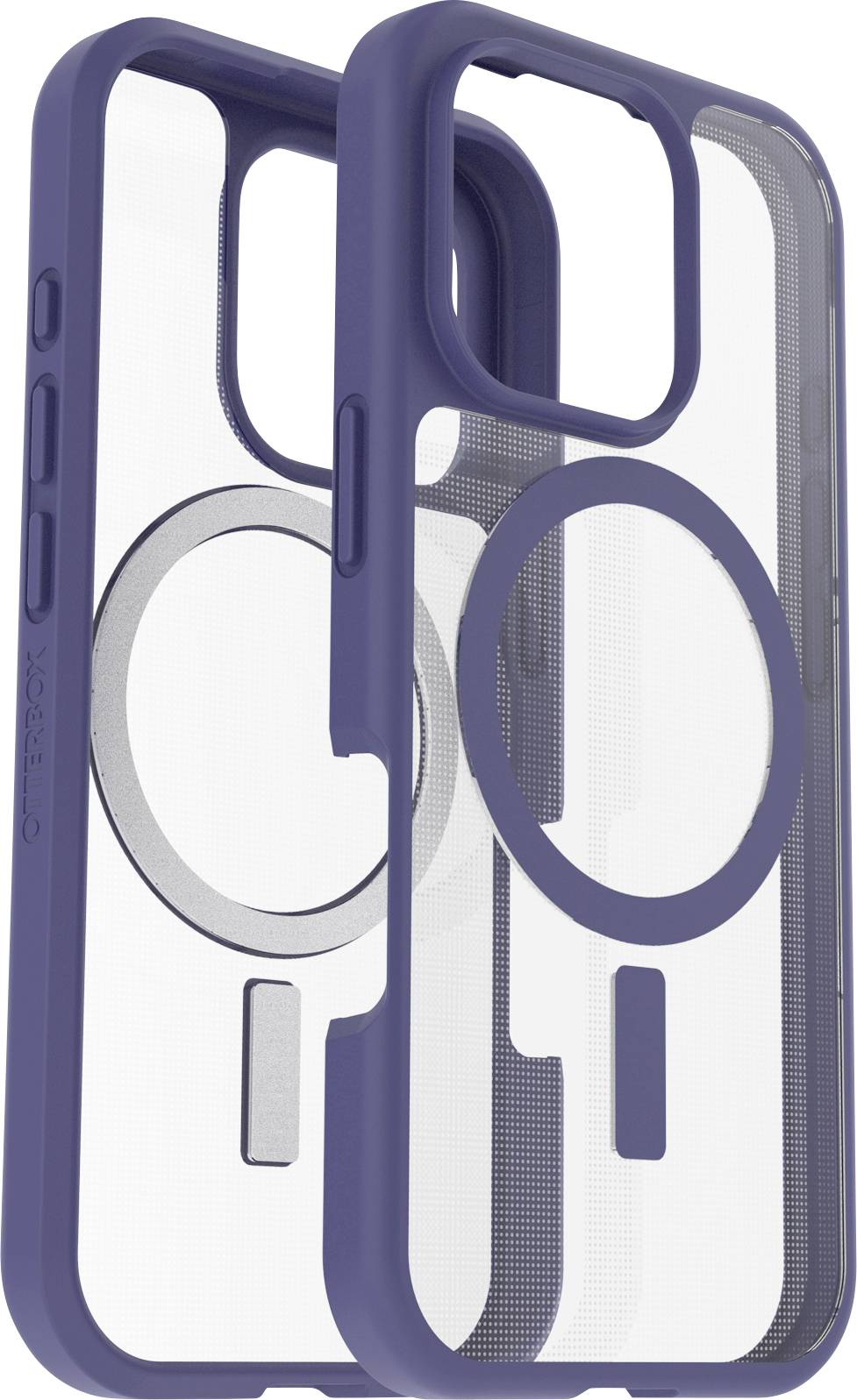 Eine blaue und transparente Handyhülle mit kreisförmigen Designelementen, die Langlebigkeit und Stil zeigt.