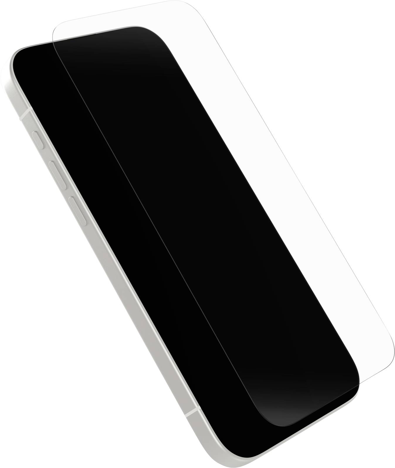 Ein Smartphone mit einer transparenten Schutzfolie, die diagonal angebracht wird.