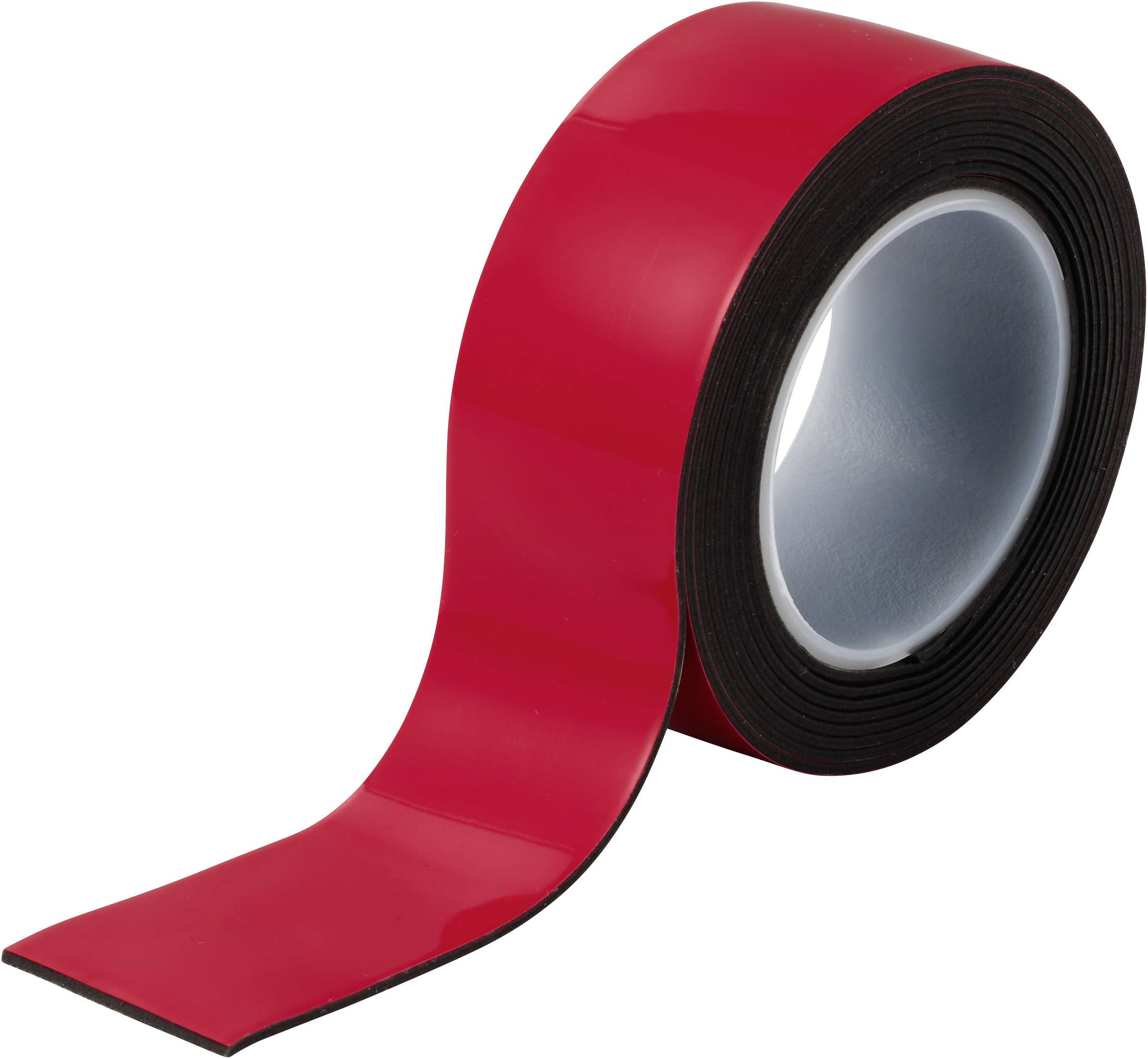 Eine Rolle glänzendes rotes Klebeband, das sich auf weißem Hintergrund abwickelt.