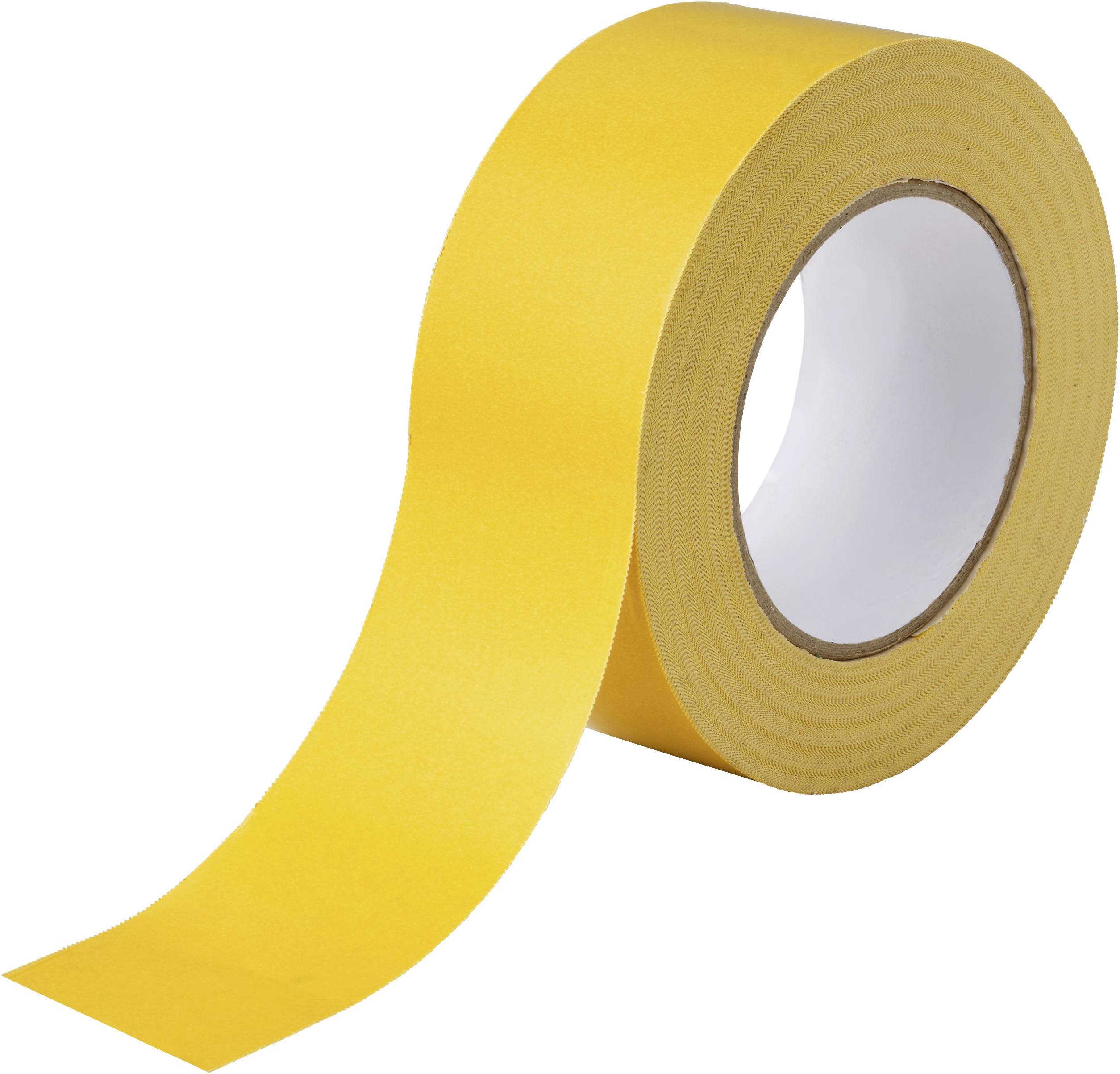 Rolle aus gelbem Klebeband mit einem lose heraushängenden Streifen auf weißem Hintergrund.