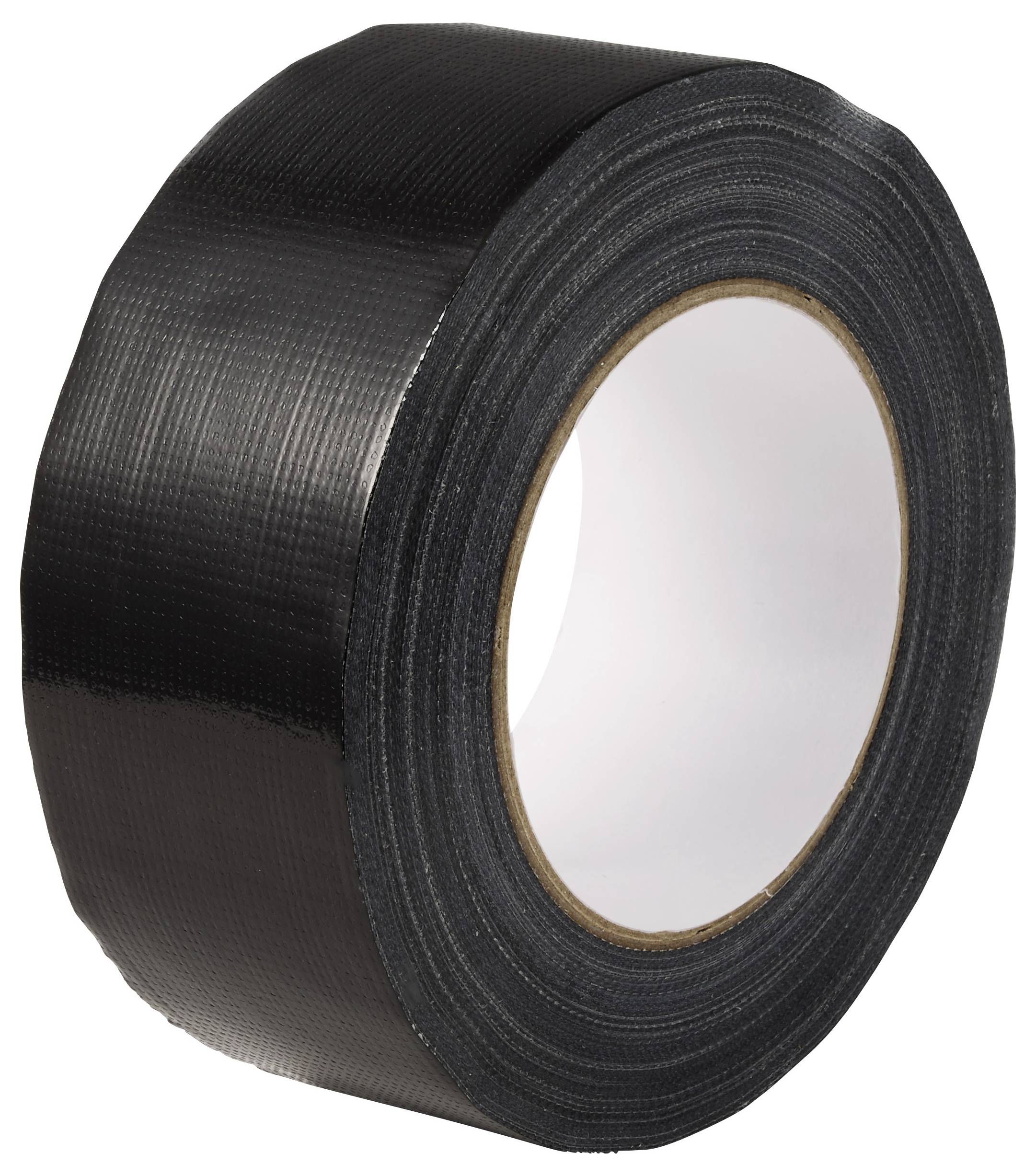 Eine Rolle schwarzes Klebeband auf weißem Hintergrund.