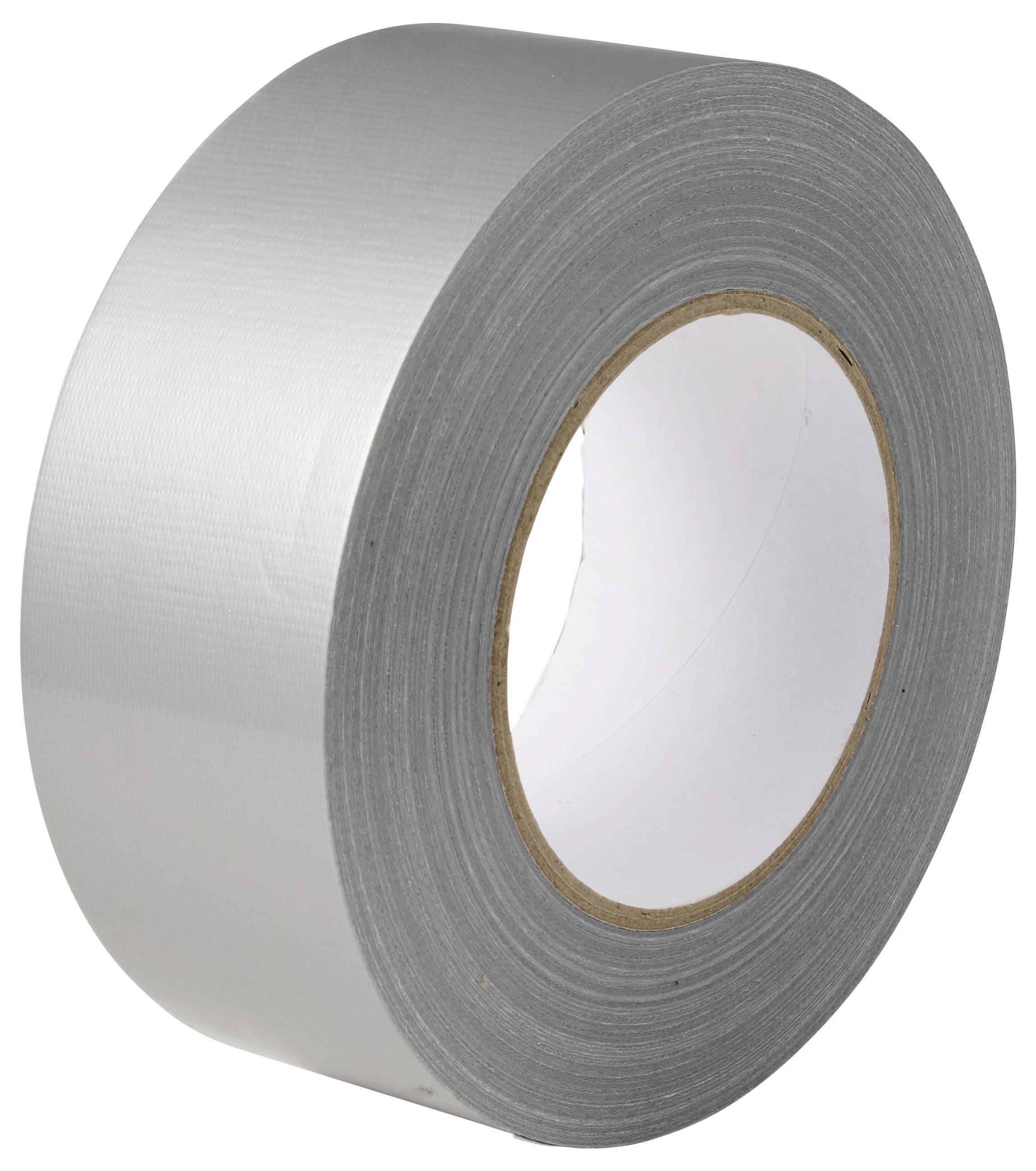 Eine Rolle silbernes Klebeband auf weißem Hintergrund.
