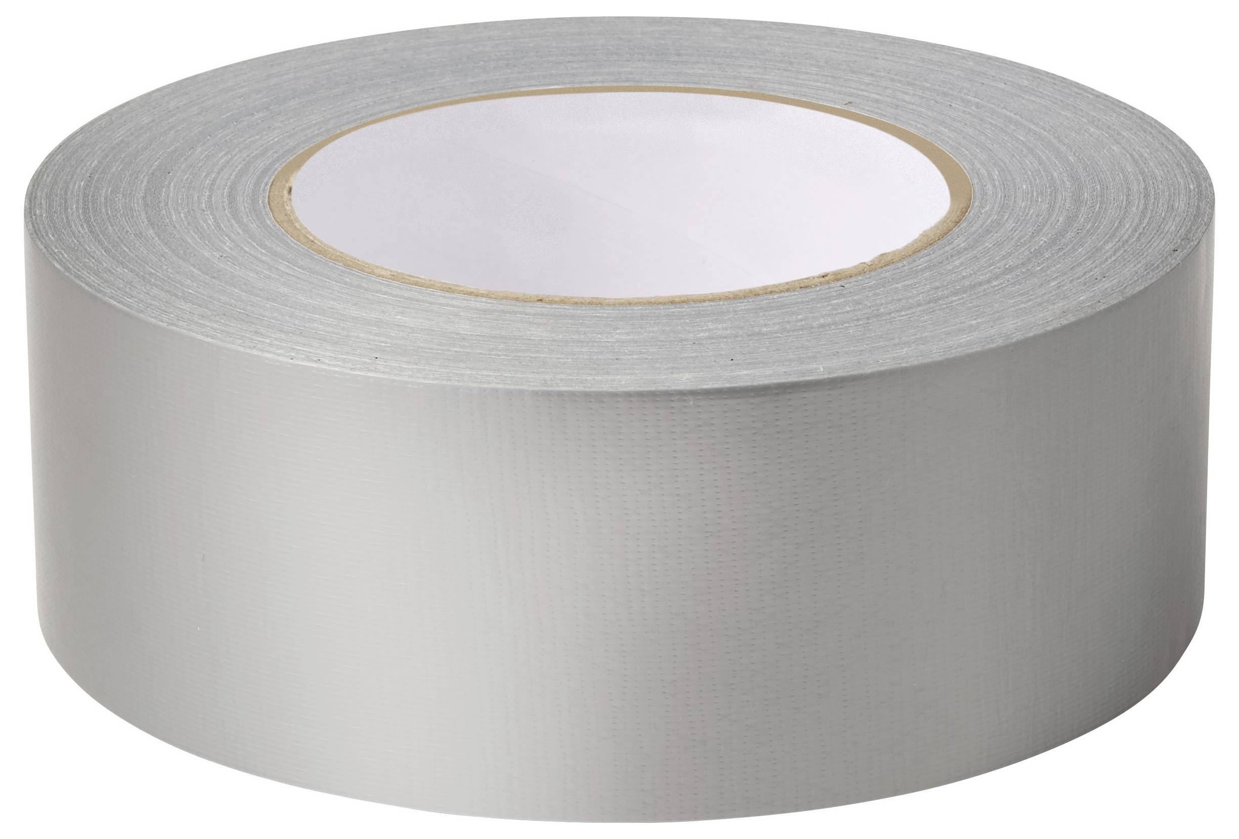 Eine große Rolle silbernes Klebeband auf weißem Hintergrund.