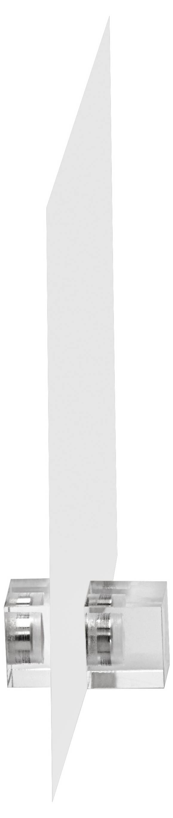 Ein transparenter Acrylständer hält ein vertikales weißes Panel, das verwendet wird, um Schilder oder Werbematerialien zu präsentieren.