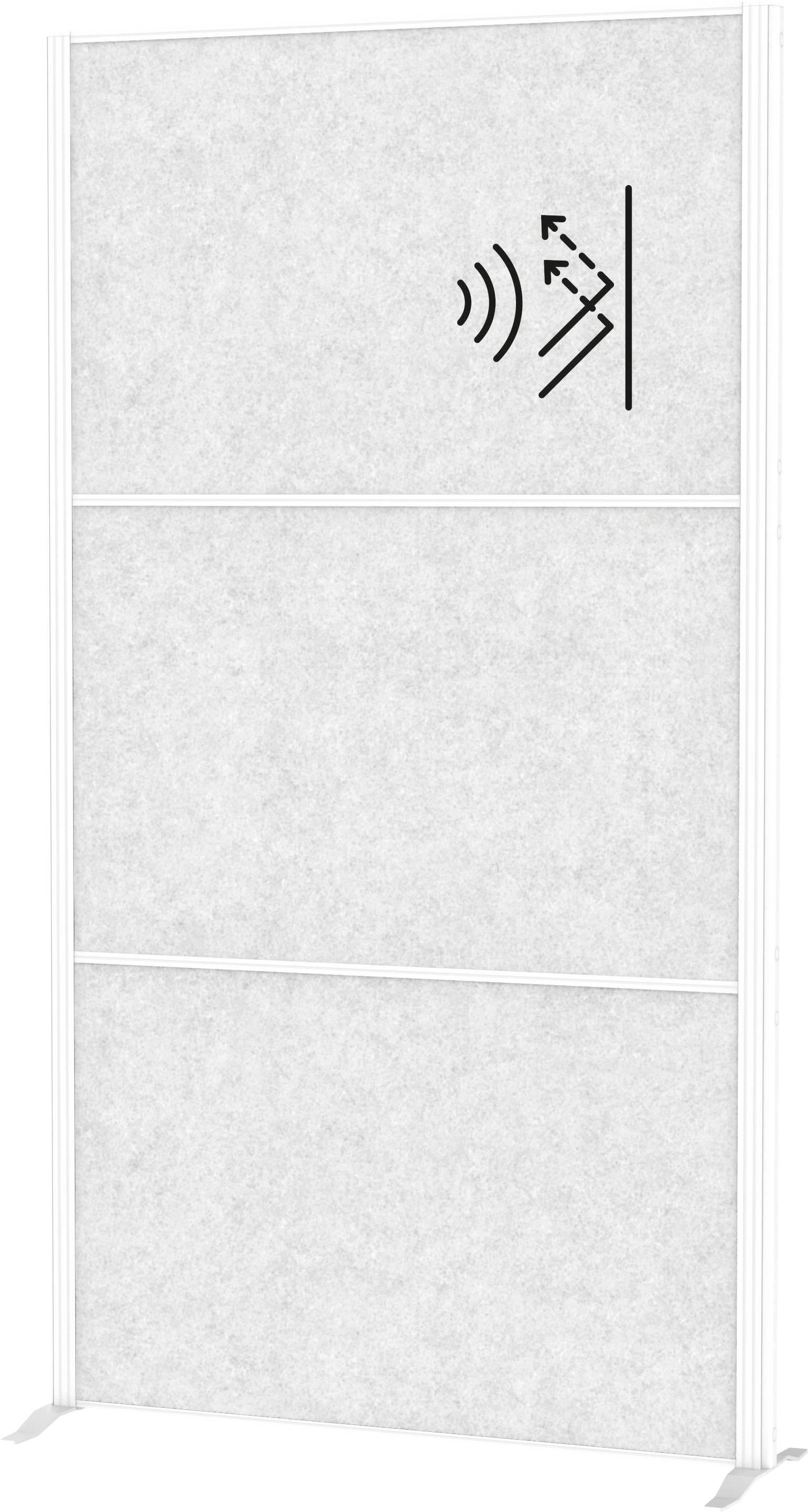 Akustikpanel mit Schallwellen-Symbol oben rechts, verwendet für die Lärmreduktion in Innenräumen.