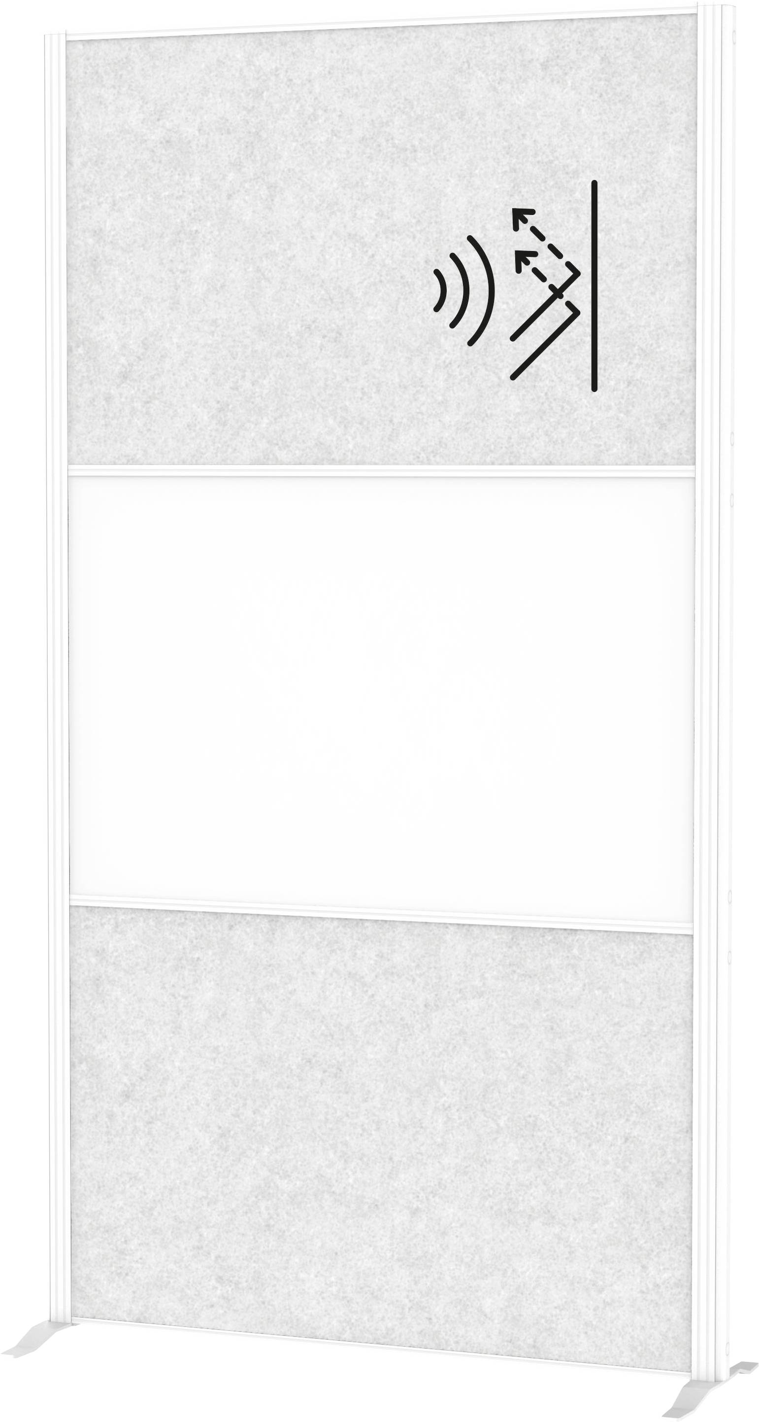 Ein aufrechtes Schild mit einem Tastmappsymbol oben rechts, das eine Person zeigt, die eine Oberfläche berührt, und auf die Zugänglichkeit für sehbehinderte Benutzer hinweist.